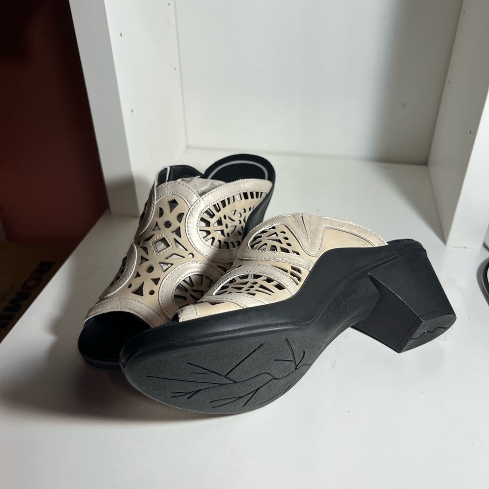 Romika Beige Laser-Cut Leather Mules